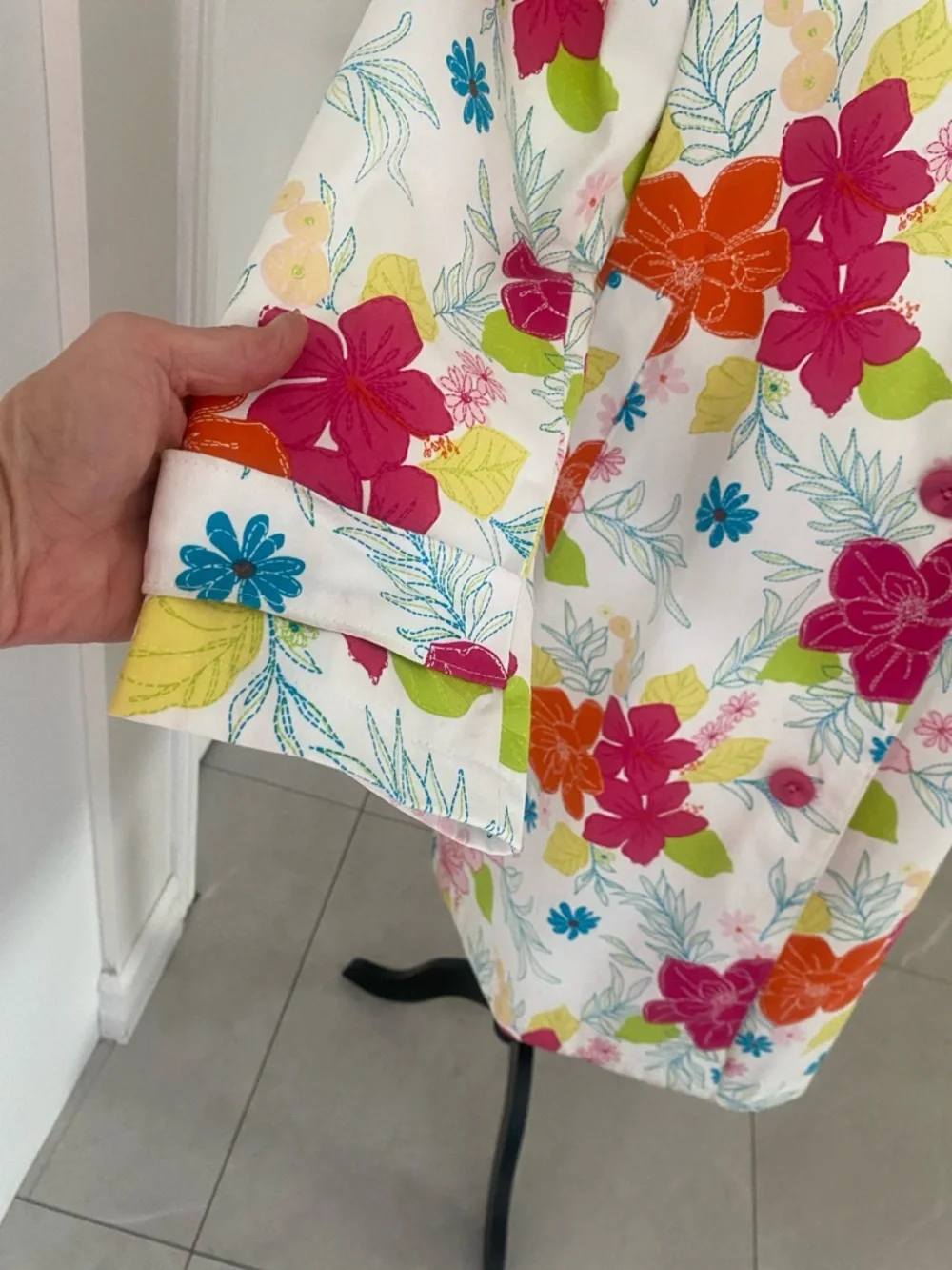 Harvé Benard Bold Colourful Floral button down lined cotton Spring Coat Size 16 - Picture 5 of 17
